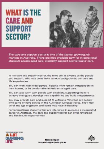 International Student Factsheet – What is the care and support sector? cover